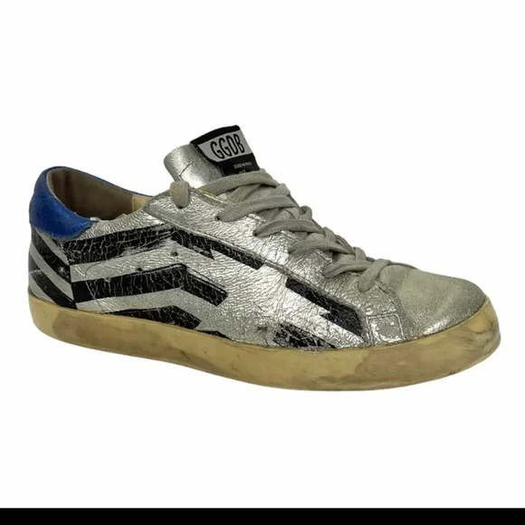 Golden Goose"RARE" Superstar Silver Blue Flag Sneakers - Picture 3 of 14